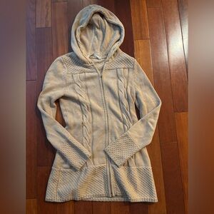 Athleta Beige Cable Knit Hooded Long Cardigan Cotton/Cashmere Blend Size Medium